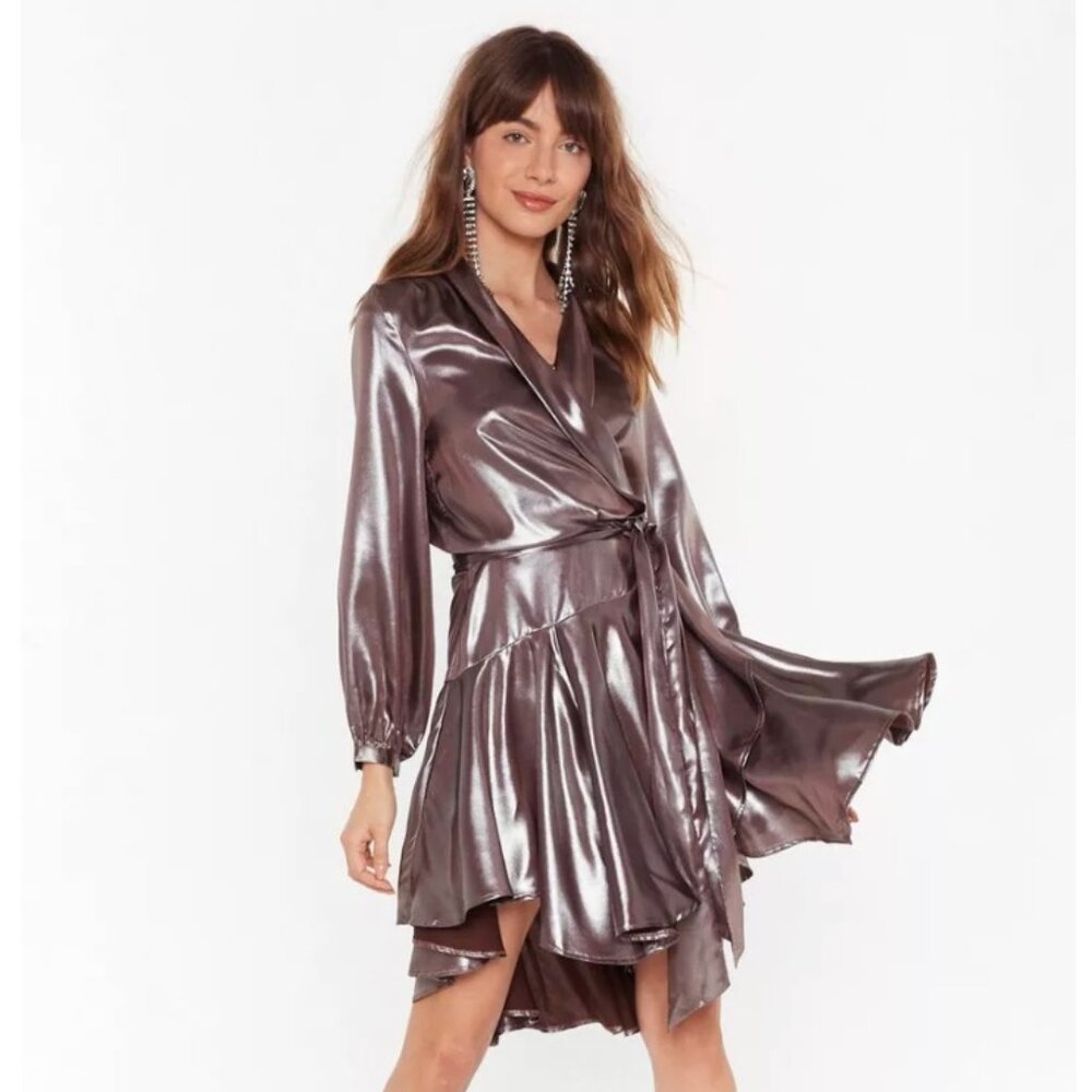 Nasty Gal Losing Track of Shine Metallic Wrap Dress